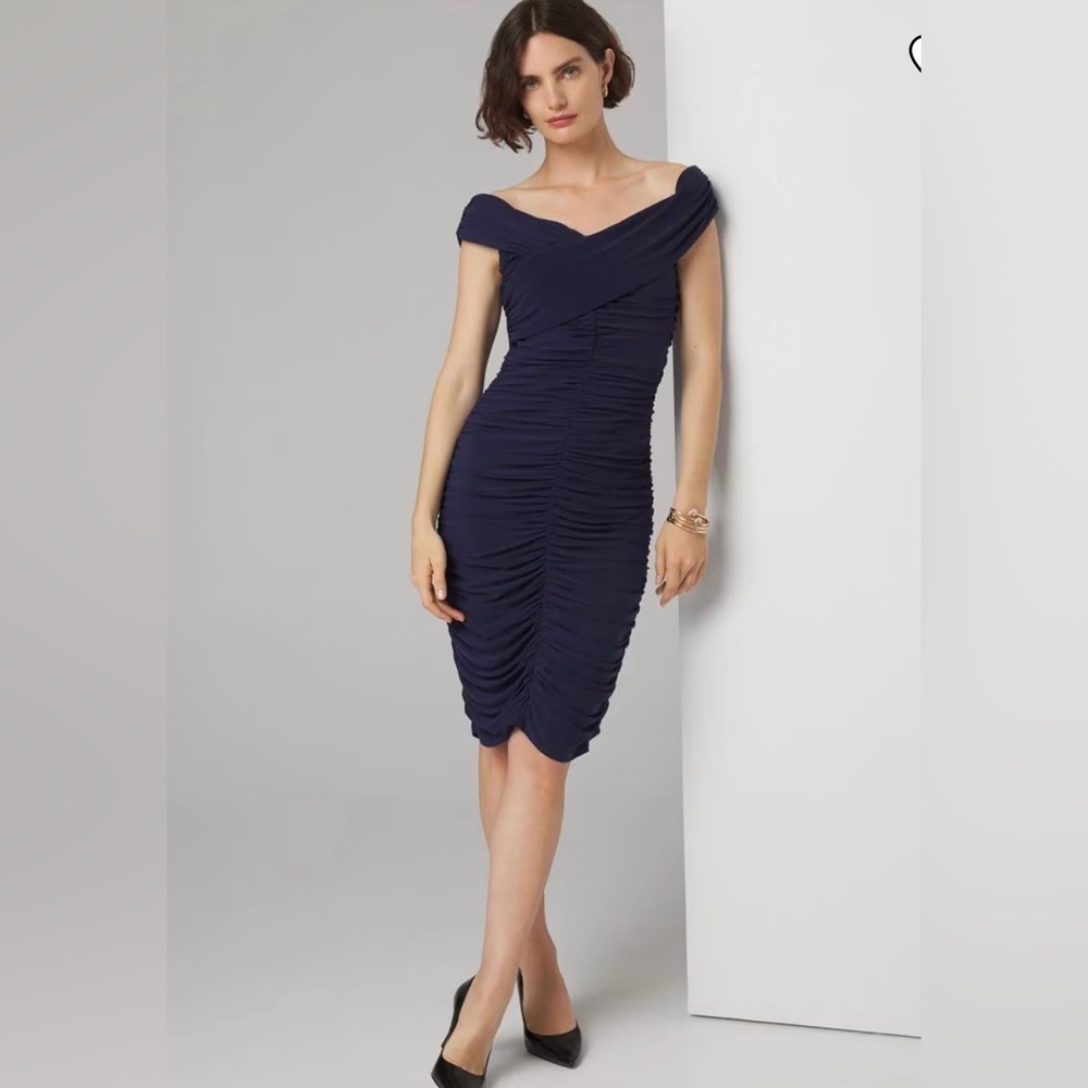 White House Black Market Blue Ruched Bodycon Dress​​​​